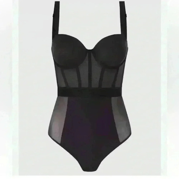 DKNY Sheer Strapless Cupped Bodysuit Black sheer waist Size 36C NWOT $80 - Picture 2 of 13